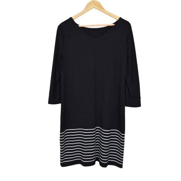 WHITE HOUSE BLACK MARKET STRIPED HEM KNIT 3/4 SLEEVE SHIFT DRESS - Picture 8 of 11